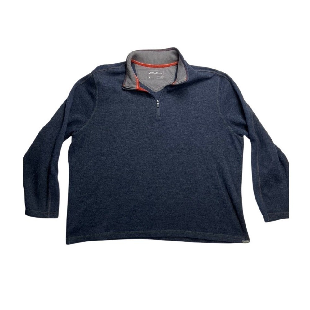 Eddie Bauer Mens 2XL Navy Blue Quarter Zip Long Sleeve Pullover Sweater‎